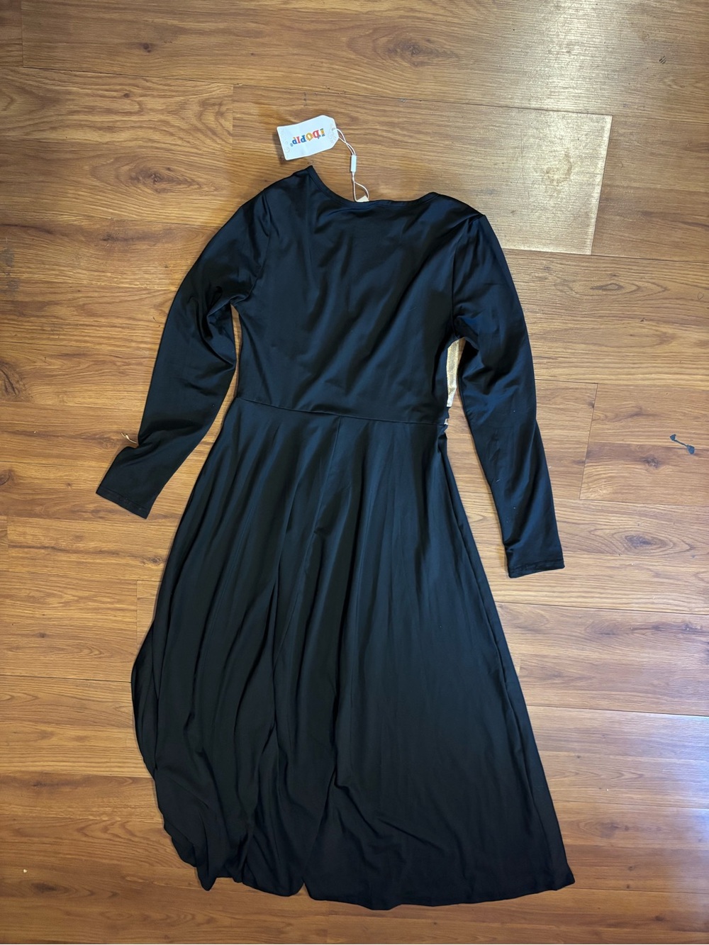 Black Gold Metallic Panel Maxi Dress Long Sleeve A-Line Formal Evening Party Gow - Picture 9 of 10
